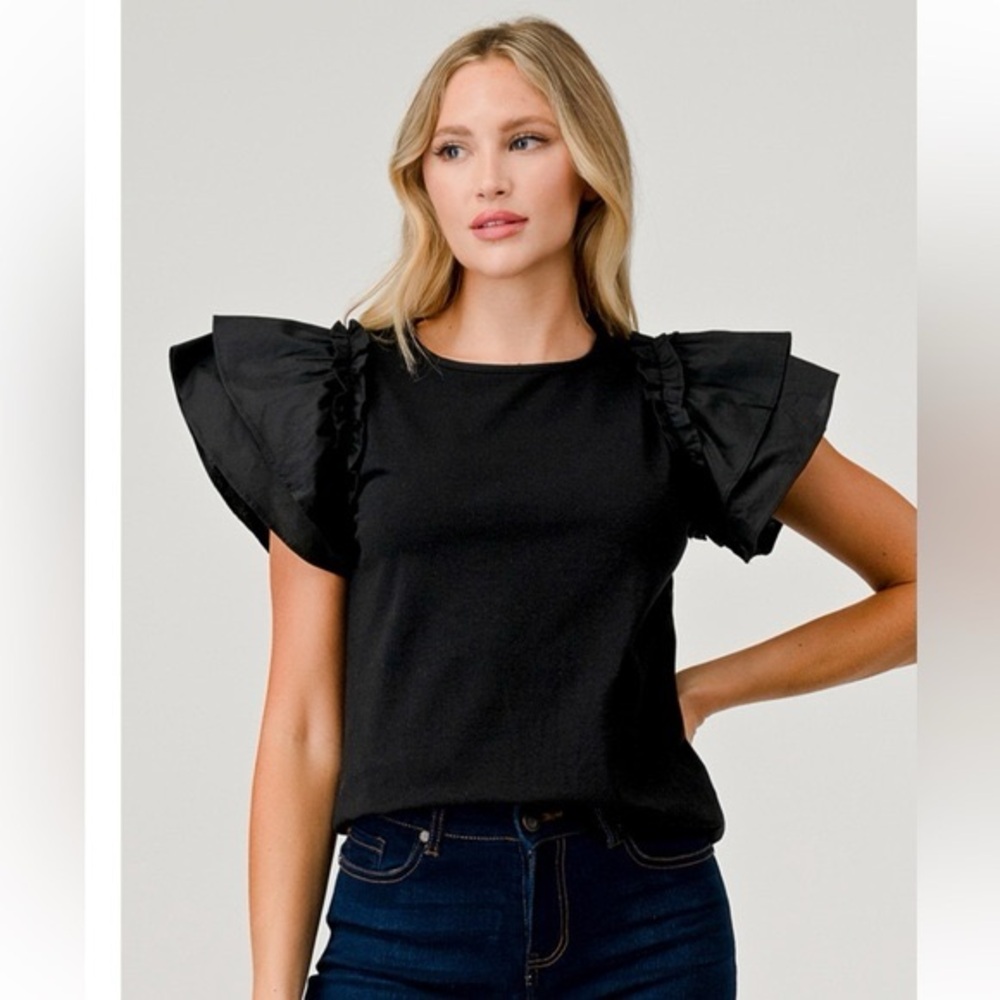 A New Day Black Flutter Sleeve Top | Size XS